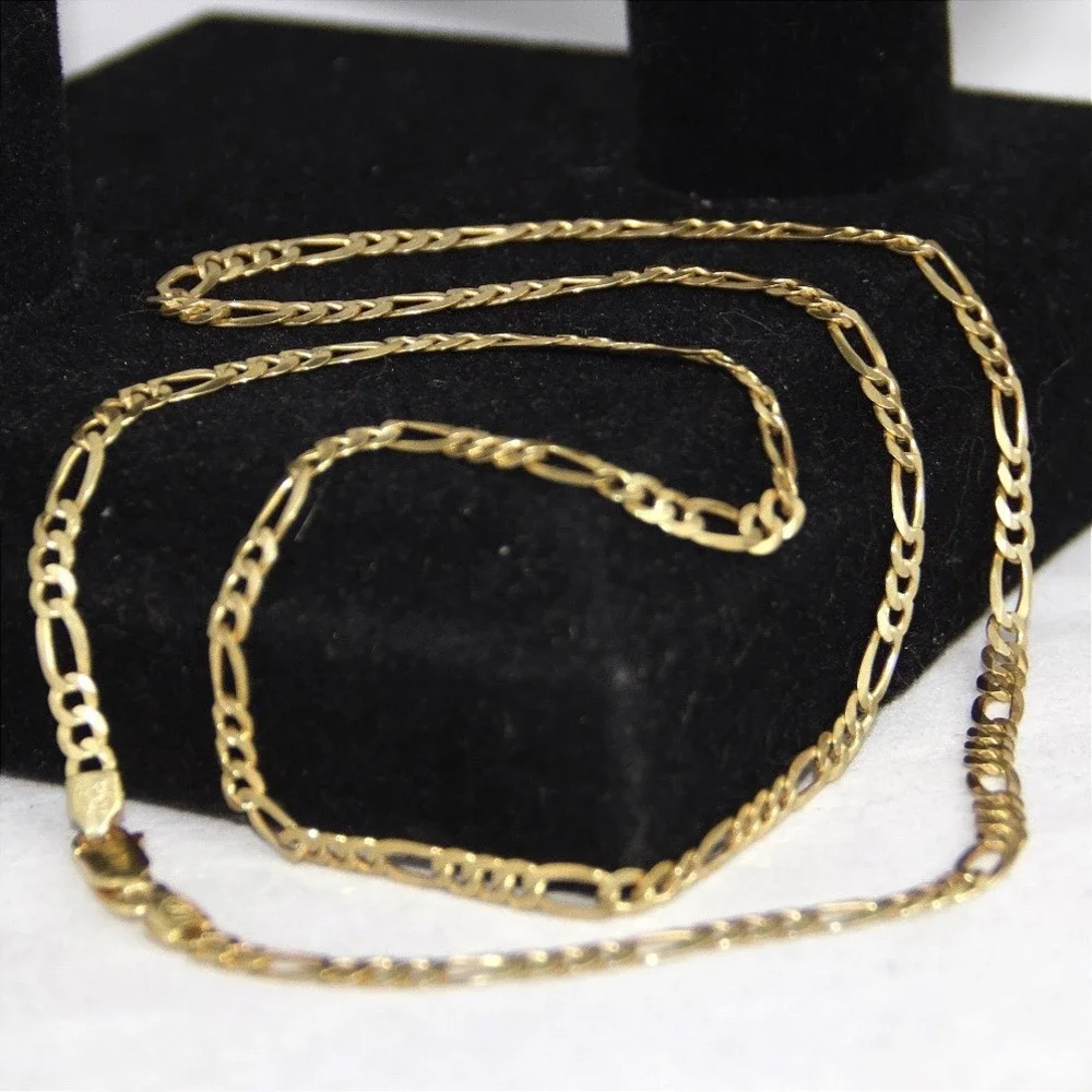 Italy 925 Sterling Silver 14k plated Figaro Chain Necklace 4.4mm 22 Inch